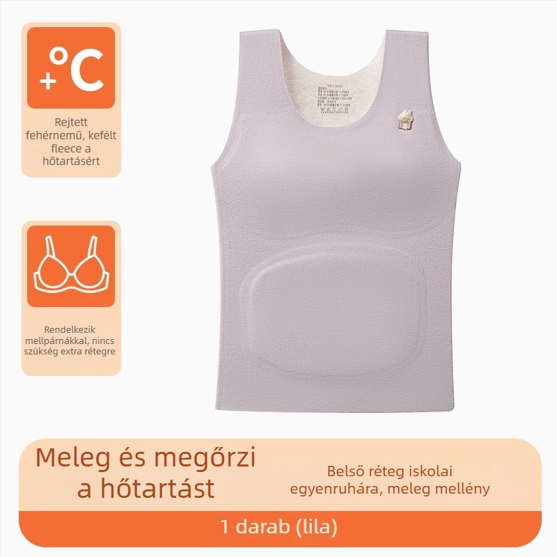 Őszi–téli lányoknak készült termos mellény integrált cups-szal (251–300 g/m2; 80–90% poliészter; egyszínű modell; 13–18 év)