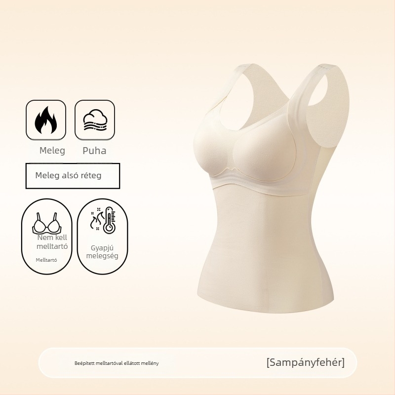 Női termosz mellény beépített melltartóval és párnával, fleece-béléssel, nylon anyagú; testformázó, melegen tartó, külső rétegként viselhető
