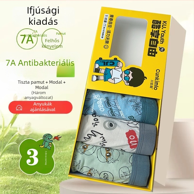 Tinédzser fiúk pamut boxeralsó, varrat nélküli, középmagas, lélegző, gyorsan száradó