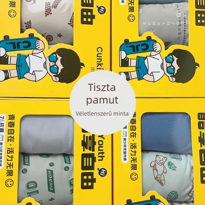 Tinédzser fiúk pamut boxeralsó, varrat nélküli, középmagas, lélegző, gyorsan száradó
