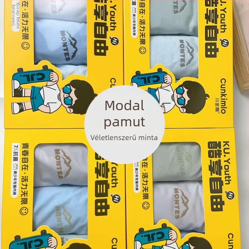 Tinédzser fiúk pamut boxeralsó, varrat nélküli, középmagas, lélegző, gyorsan száradó