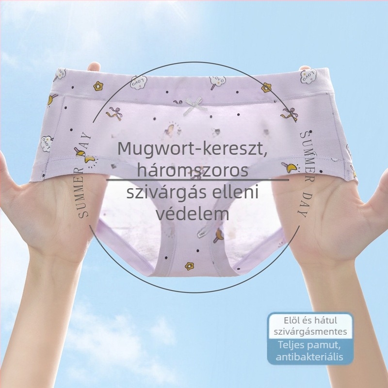 Tinédzser menstruációs fehérnemű, leak-proof pamut 95% + 5% elastán, középmagas derék, belső pamut bélés
