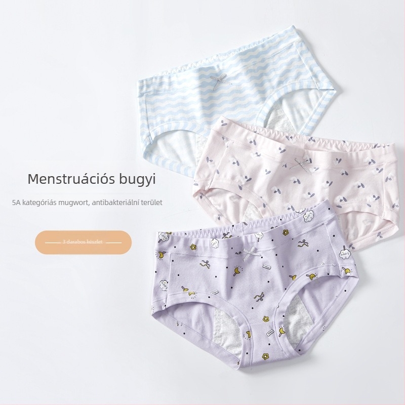 Tinédzser menstruációs fehérnemű, leak-proof pamut 95% + 5% elastán, középmagas derék, belső pamut bélés