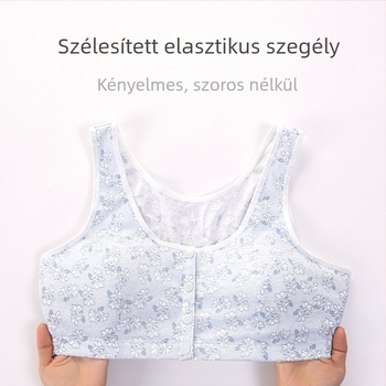 Pamut alvó melltartó elülső csattal, merevítő nélküli, teljes kosár, vékony formázott kosár, fix dupla vállpántok, 100% pamut