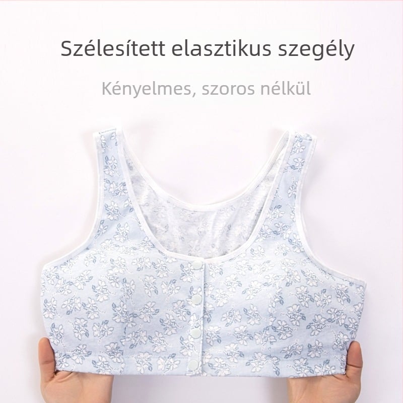 Pamut alvó melltartó elülső csattal, merevítő nélküli, teljes kosár, vékony formázott kosár, fix dupla vállpántok, 100% pamut