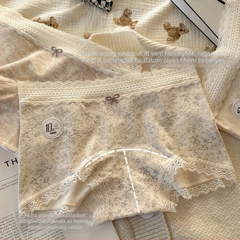 Női antibakteriális pamut boxer brief virágmintával, középmagas derékkal, pamutszövetes bélés a gát területén