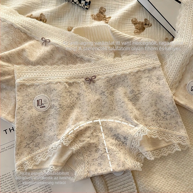 Női antibakteriális pamut boxer brief virágmintával, középmagas derékkal, pamutszövetes bélés a gát területén