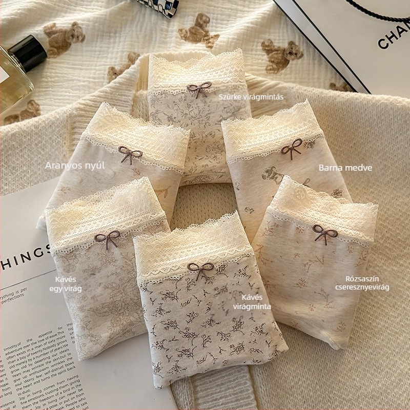 Női antibakteriális pamut boxer brief virágmintával, középmagas derékkal, pamutszövetes bélés a gát területén