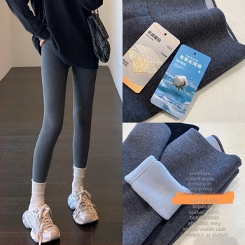 Női téli leggings fleece-béléssel, fenékemelő, szűk szabás, közepes vastagságú, egyszínű minta