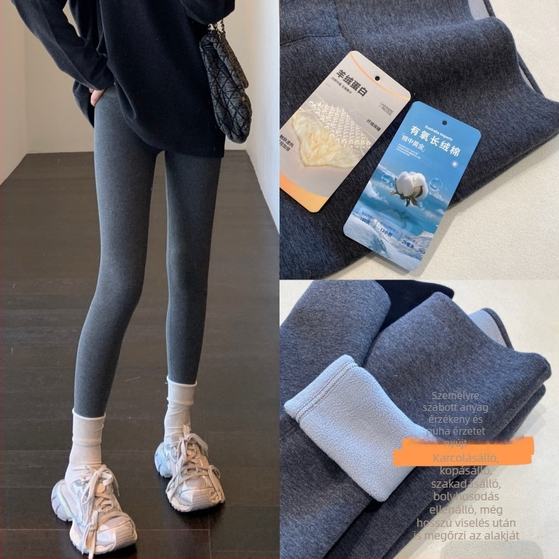 Női téli leggings fleece-béléssel, fenékemelő, szűk szabás, közepes vastagságú, egyszínű minta