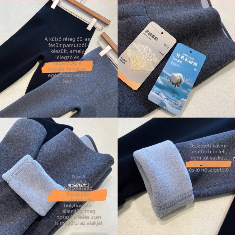 Női téli leggings fleece-béléssel, fenékemelő, szűk szabás, közepes vastagságú, egyszínű minta