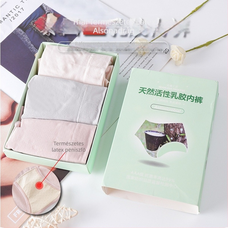 Női varrat nélküli latex alsónemű pamut béléssel, középmagas derék, lélegző jacquard szövet
