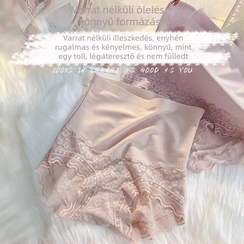 Női magas derekú alsó csipkével, ice silk anyagból, varrat nélküli, pamut betéttel, has formázás és csípőemelés, szülés utáni szexi, nagy méret, nyári könnyű modell