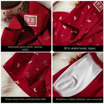 Milan férfi piros pamut boxer brief, antibakteriális és bőrbarát, Lóév motívummal és állatmintával, középmagas derék, varrat nélküli