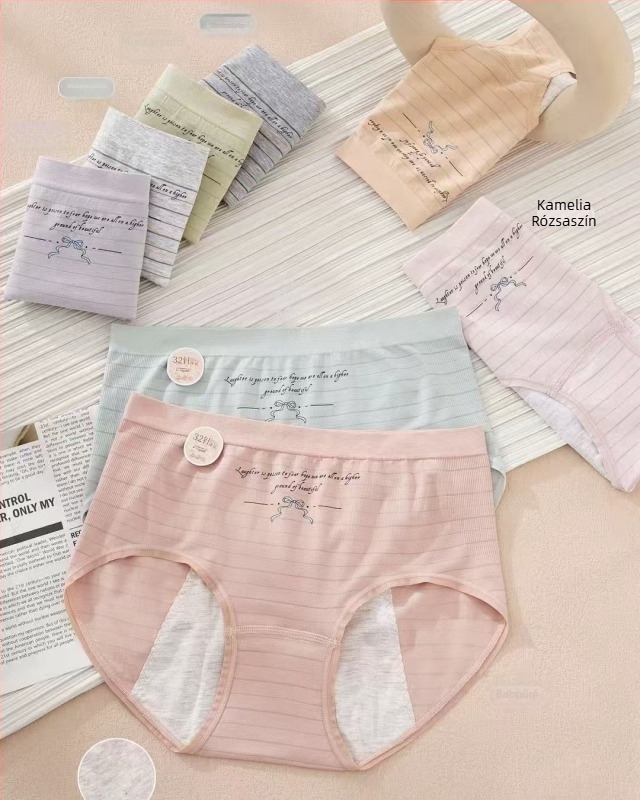 Női menstruációs, szivárgásmentes, varrat nélküli, magas derekú alsónemű; anyag: regenerált cellulóz rost (75,6%), ágyéknál: viszkóz (100%)