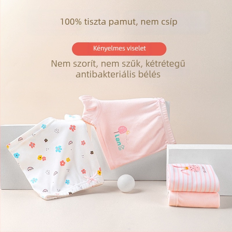 Lányok 100% pamut alsónemű, középmagas derekú, 4–15 éveseknek