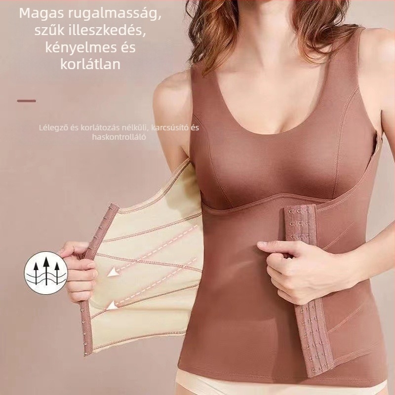 Női gombos melegítő mellény, plusz méret, testformázó, vastag belsővel, szoros illeszkedés, beépített melltámasz