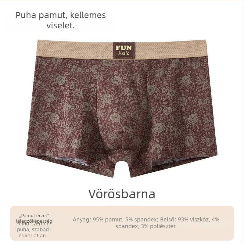Férfi boxeralsó virágmintás, lélegző poliészter, középmagasságú derék, gátbélés viszkóz