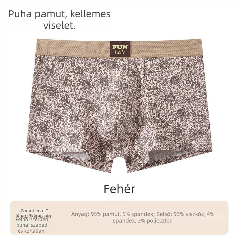 Férfi boxeralsó virágmintás, lélegző poliészter, középmagasságú derék, gátbélés viszkóz