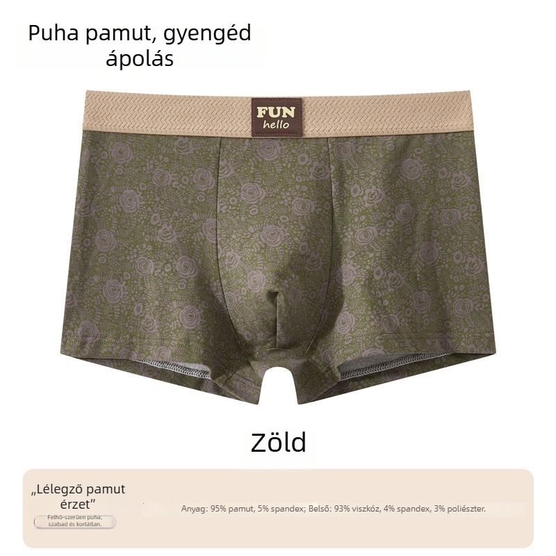 Férfi boxeralsó virágmintás, lélegző poliészter, középmagasságú derék, gátbélés viszkóz