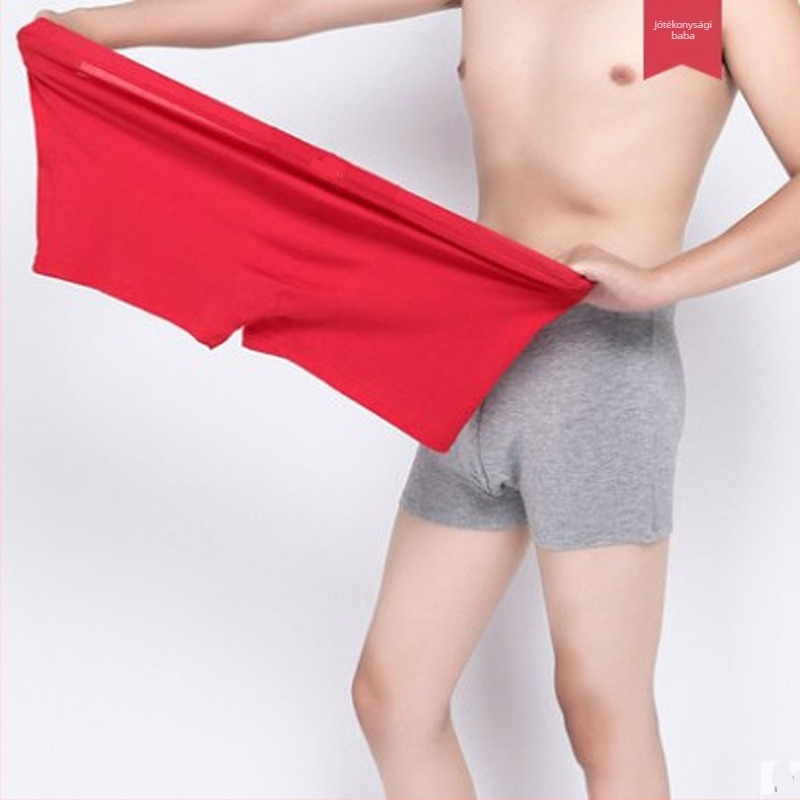 Plusz méretű férfi pamut alsónemű, piros, magas derekú boxer