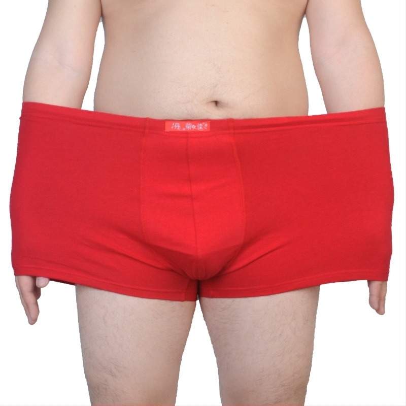 Plusz méretű férfi pamut alsónemű, piros, magas derekú boxer