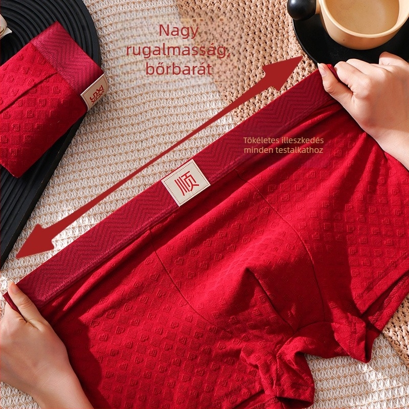 Pamut Jacquard férfi boxeralsó, lélegző, antibakteriális, középmagas derekú, piros