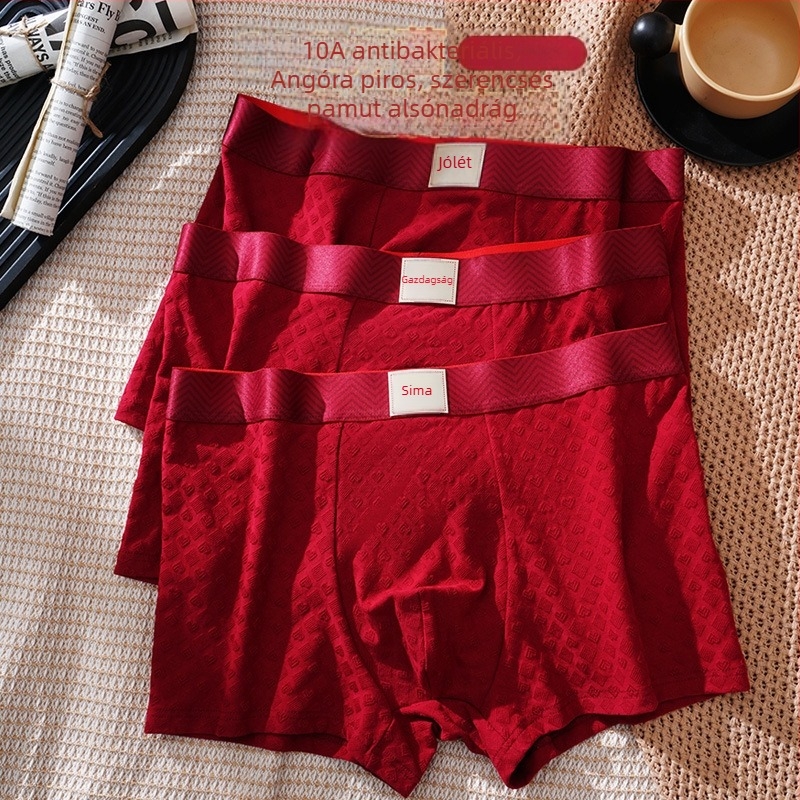 Pamut Jacquard férfi boxeralsó, lélegző, antibakteriális, középmagas derekú, piros