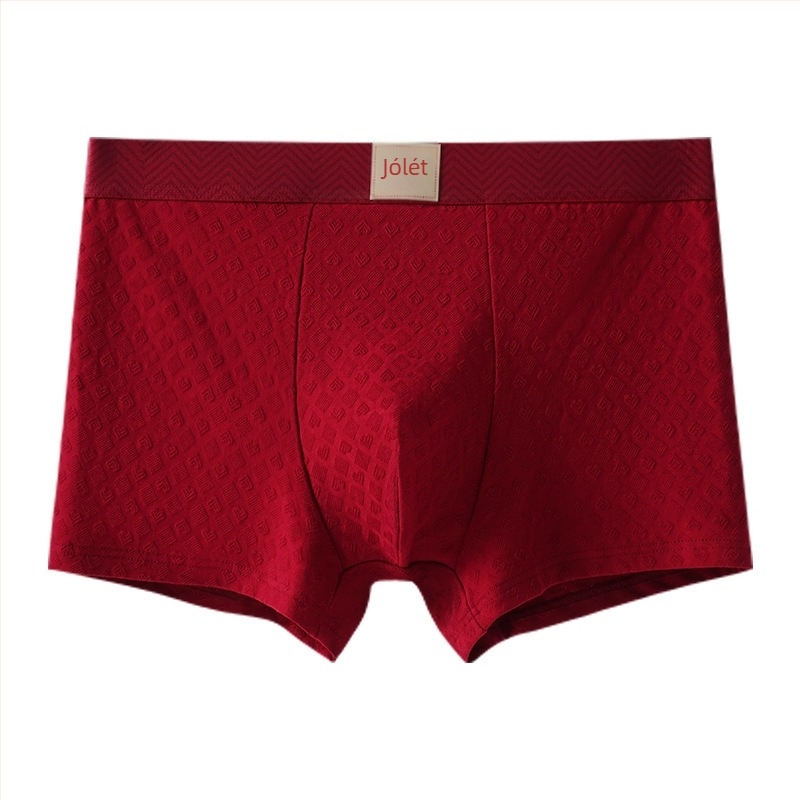 Pamut Jacquard férfi boxeralsó, lélegző, antibakteriális, középmagas derekú, piros