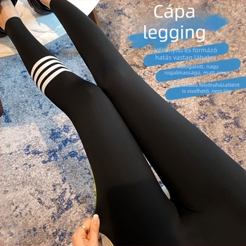 Női Sharkskin leggings négy csíkkal, fekete, vékony tavaszra, szűk fazon