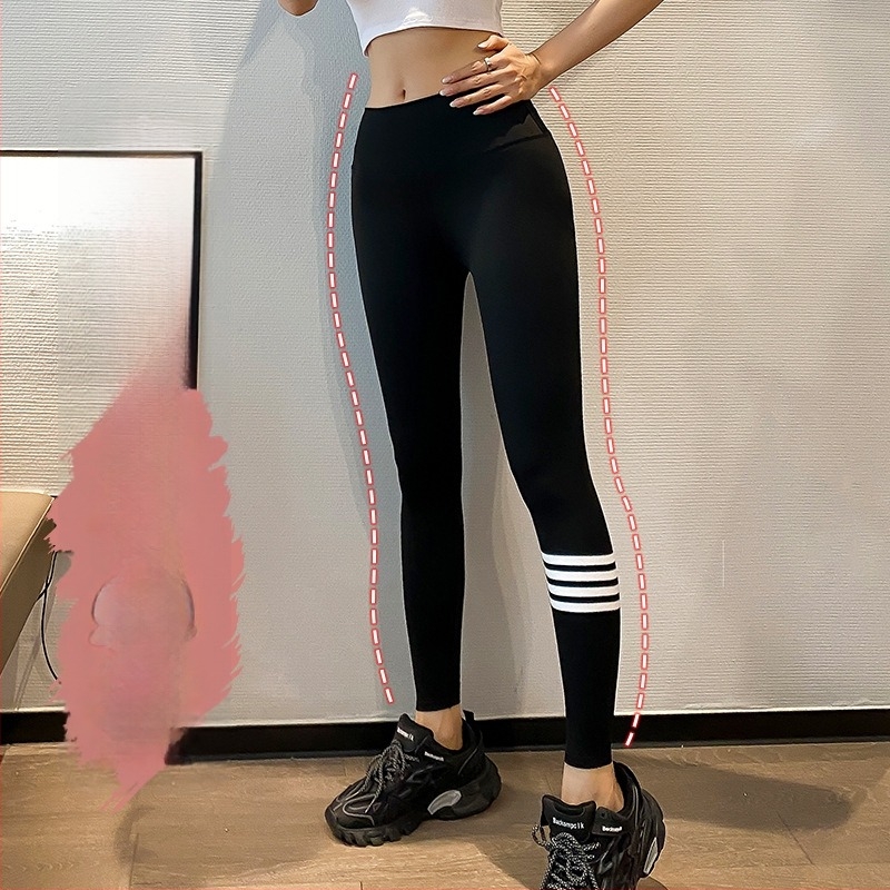Női Sharkskin leggings négy csíkkal, fekete, vékony tavaszra, szűk fazon