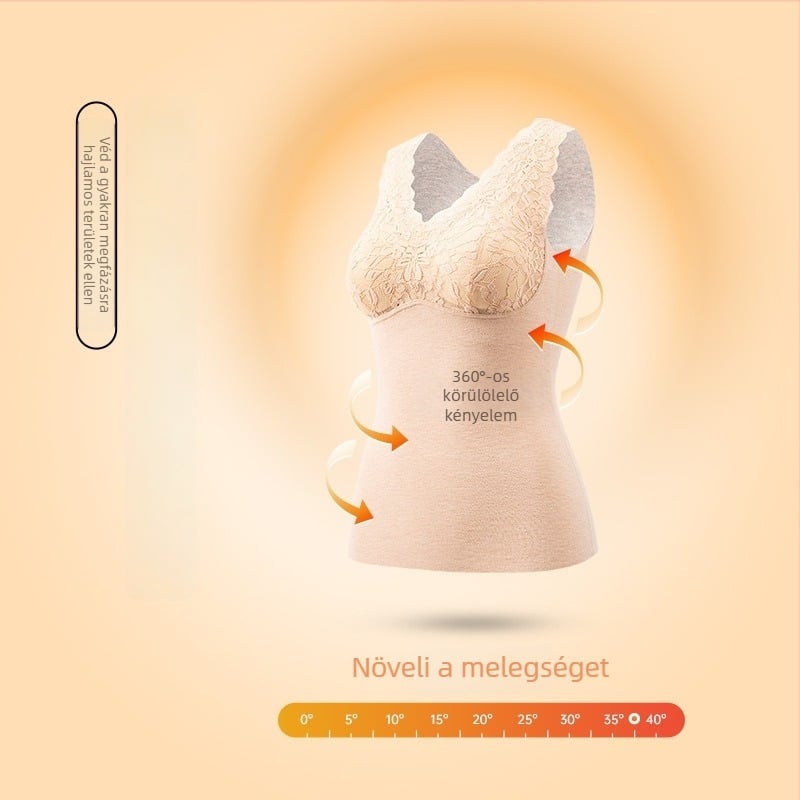 Női melegítő mellény, melltartó nélkül, beépített kosarakkal és párnákkal, velúr felület, akril szál, vastagság 201–250 g/m2