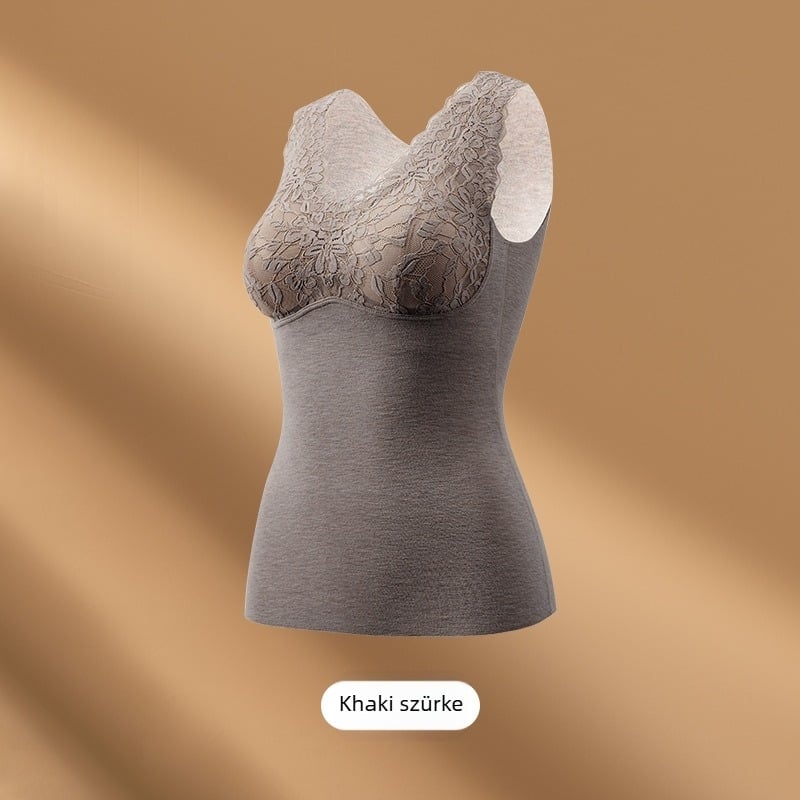 Női melegítő mellény, melltartó nélkül, beépített kosarakkal és párnákkal, velúr felület, akril szál, vastagság 201–250 g/m2