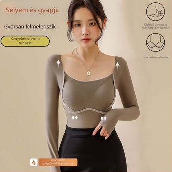 Női vastag melegítő mellény beépített kosaras melltartó nélkül, push-up hatás, hosszú ujjú belső termo