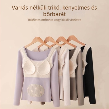 Női vastag melegítő mellény beépített kosaras melltartó nélkül, push-up hatás, hosszú ujjú belső termo