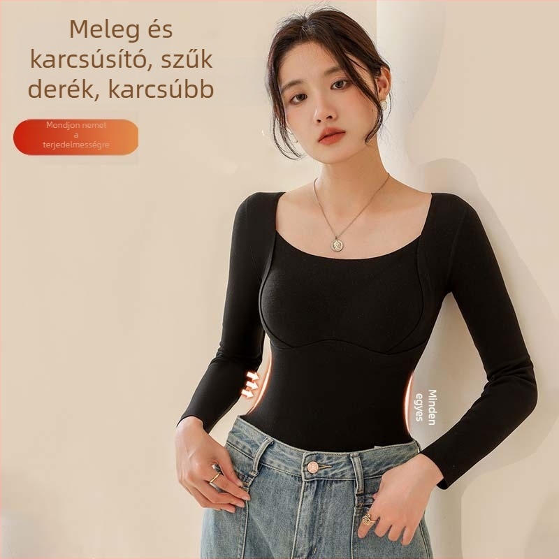 Női vastag melegítő mellény beépített kosaras melltartó nélkül, push-up hatás, hosszú ujjú belső termo