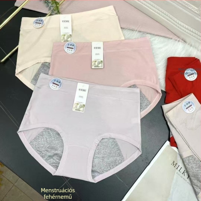 Női japán stílusú menstruációs fehérnemű, légáteresztő pamut, középmagasságú derék, egyszínű, pamut bélés 70–80%