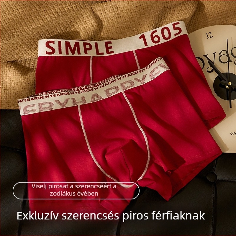 Piros pamut boxeralsó férfiaknak, antibakteriális, 10A, középmagas derékkal, nagy méret