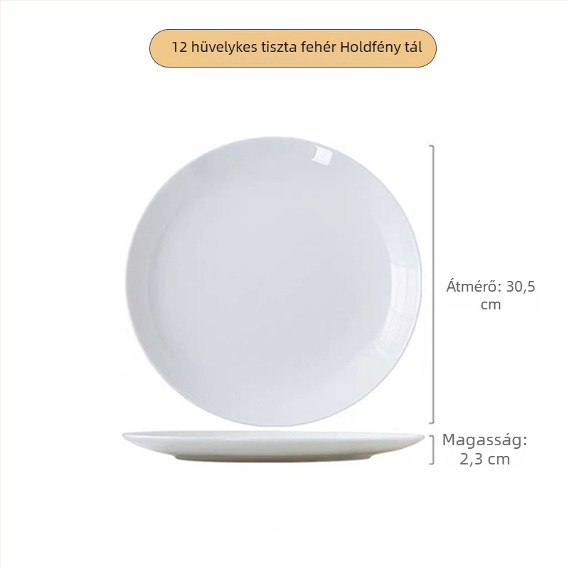 Csontporcelán étkészeti tányér, kör alakú, >36% csontporcelán, logónyomás elérhető, mikrohullámú sütőben nem használható