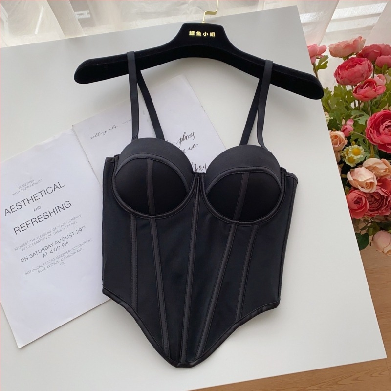 Francia stílusú csontozott bustier felső, elegáns, karcsú szabás, 3D mintázat, dupla pánt
