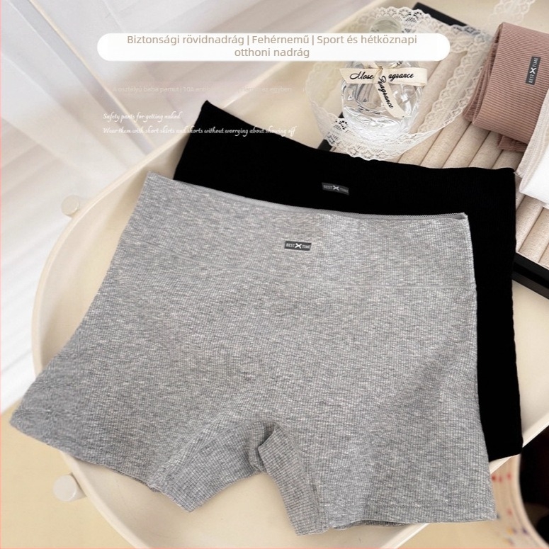 Női 3-in-1 antibakteriális, lélegző pamut rövidnadrág középmagas derekú ribkötéses