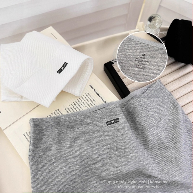 Női 3-in-1 antibakteriális, lélegző pamut rövidnadrág középmagas derekú ribkötéses