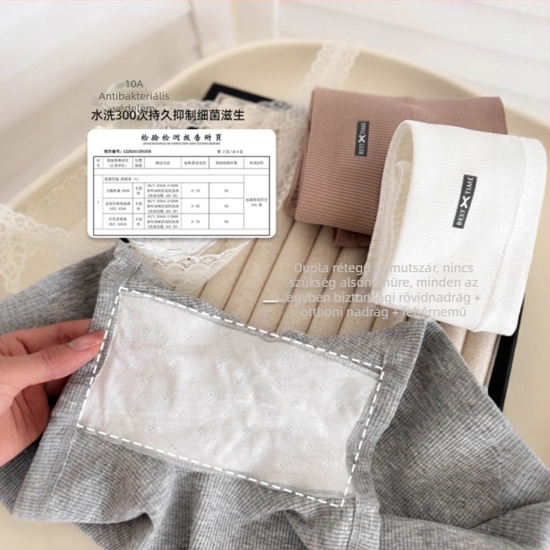 Női 3-in-1 antibakteriális, lélegző pamut rövidnadrág középmagas derekú ribkötéses