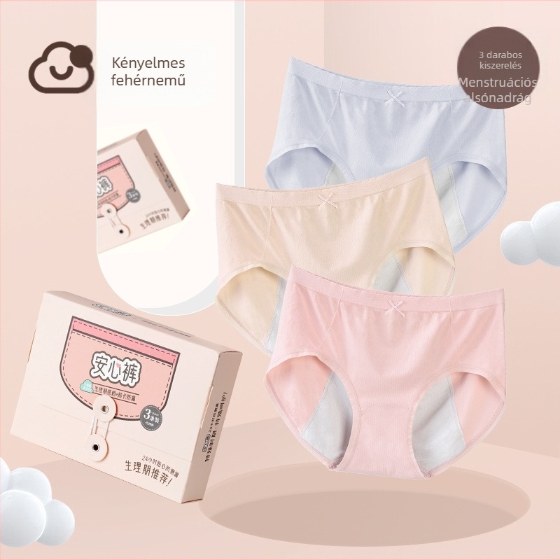 Női menstruációs alsónemű alváshoz, szivárgásmentes, 3 darabos készlet