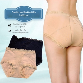 Női középmagas derekú fiziológiai alsónemű modal-spandex anyagból; fő anyag 68% spandex; ágyéktáji bélés 80% pamut.