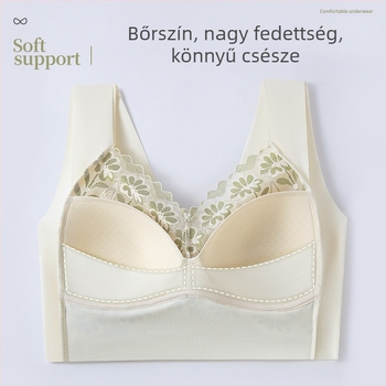 Plusz méretű csipkés, varrás nélküli melltartó, vékony formázó kosarakkal, hátsó vonal formázására, merevítő nélkül
