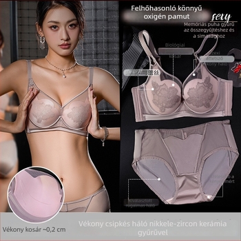 Csipkés melltartó szett, 3/4 kosár, vékony formázott kosár, rögzített dupla vállpántok, hátul négy sor patent