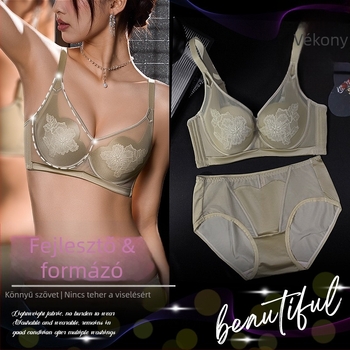 Csipkés melltartó szett, 3/4 kosár, vékony formázott kosár, rögzített dupla vállpántok, hátul négy sor patent