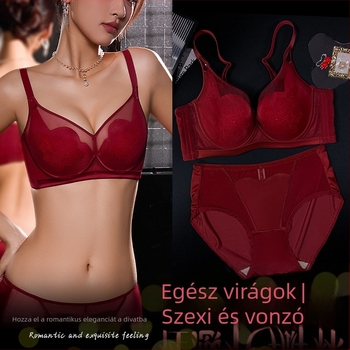 Csipkés melltartó szett, 3/4 kosár, vékony formázott kosár, rögzített dupla vállpántok, hátul négy sor patent