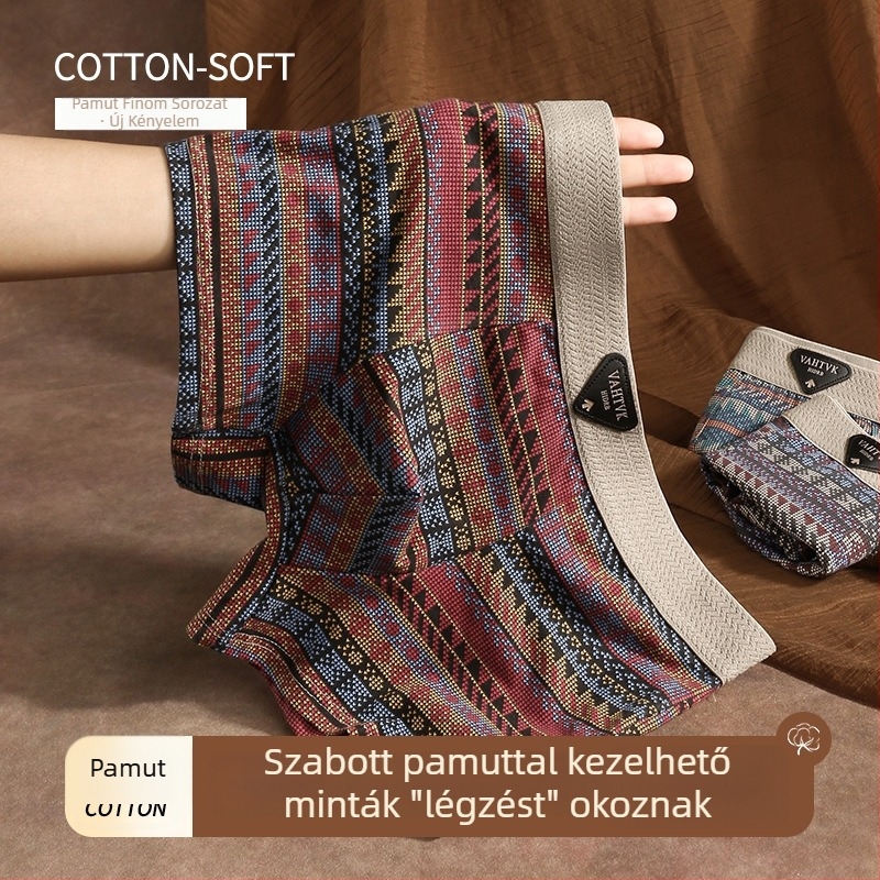 Férfi boxeralsó – lélegző, antibakteriális, pamut, kötött anyag, középmagas derekú